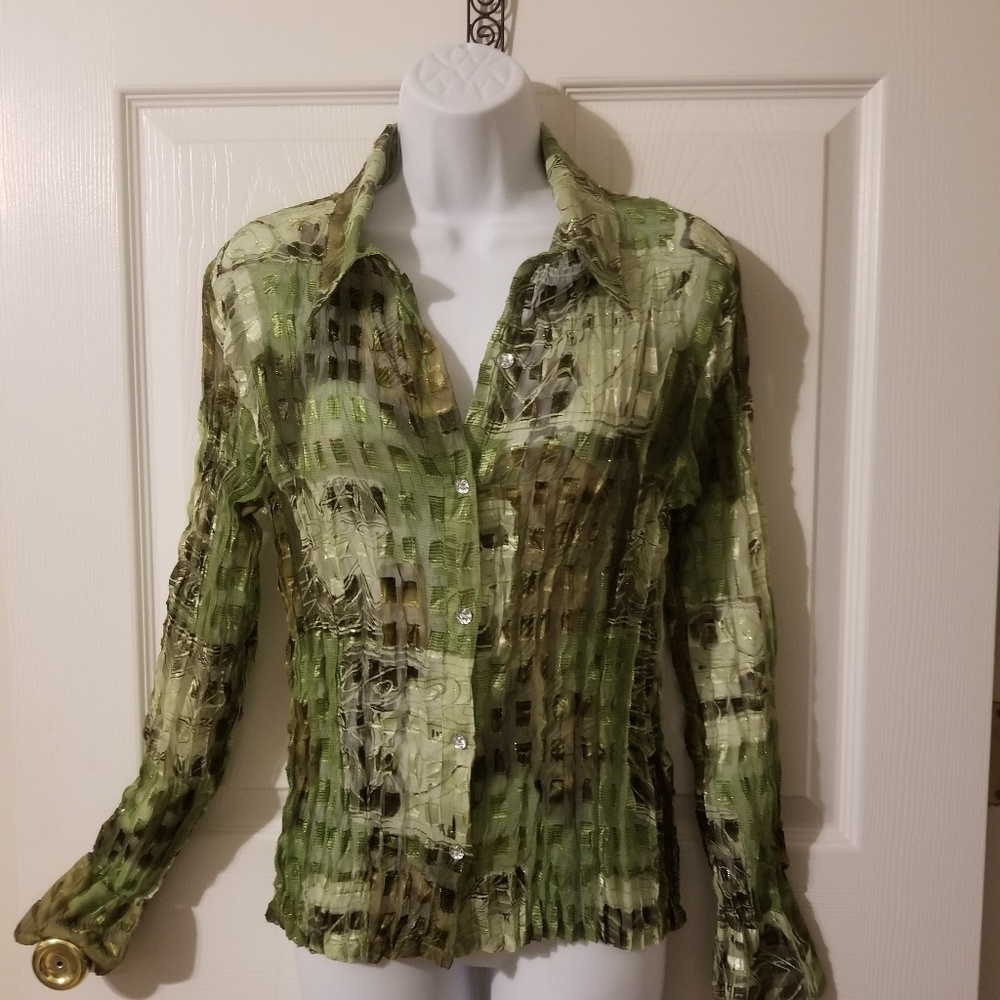 Green Acordian Pleated Blouse